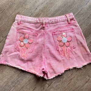 Pink Flower Jean Shorts